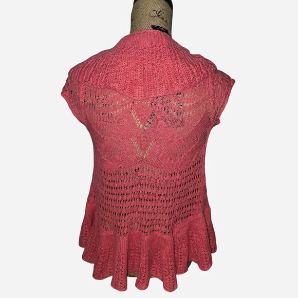 ​Y2K Rue 21 Coral Knit Cardigan Sweater Ruffle Hem Open Front M - Picture 2 of 3